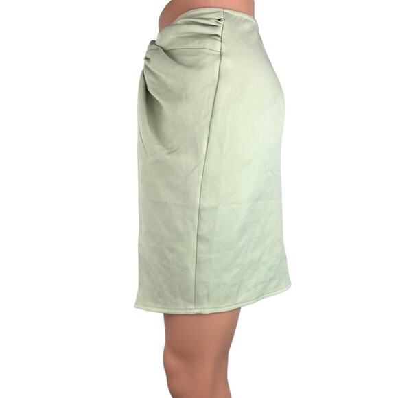 PrettyLittleThing Mint Green Knot Front Career Office Mini Pencil Wrap Skirt 6 - Picture 2 of 5